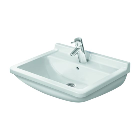 Duravit Starck 3 Waschtisch 450x600x225mm wandh. Weiß Hochglanz, Rechteckig, WonderGliss, 1 WP mittig, 1 HL mittig, mit ÜL