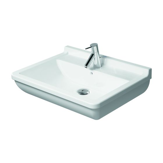 Duravit Starck 3 Waschtisch 485x650x235mm wandh. Weiß Hochglanz, Rechteckig, WonderGliss, 1 WP mittig, 1 HL mittig, mit ÜL