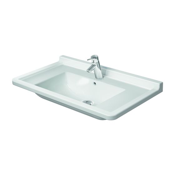 Duravit Starck 3 Waschtisch 485x850x225mm, Weiß Hochglanz, Rechteckig, 1 Waschplatz/HL mittig, mit Überlauf