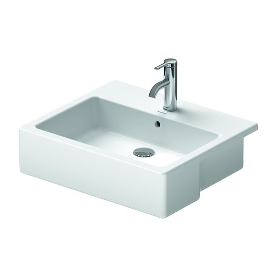 Duravit Vero Halbeinbauwaschtisch 470x550x170mm, Weiß Hochglanz, 1 HL, mit Überlauf, Befestigung für Holzkonsolen