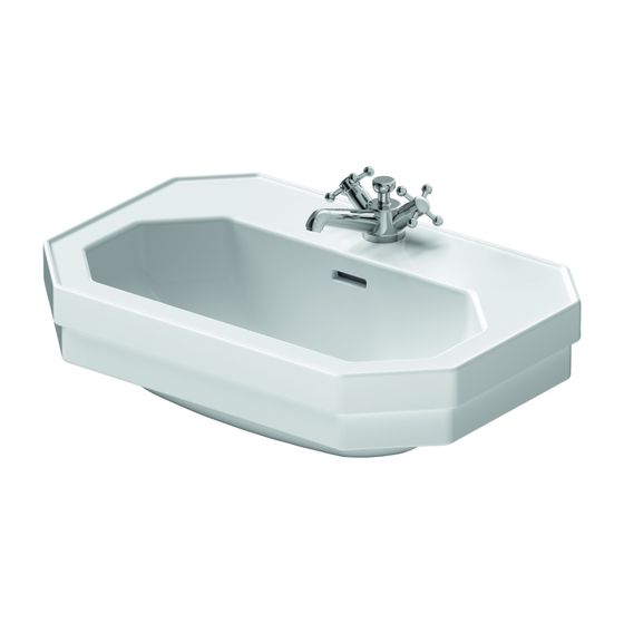 Duravit Serie 1930 Waschtisch 410x600x200mm wandh. Weiß Hochglanz, Oktogonal, WonderGliss, 1 WP mittig, 1 HL mittig, mit ÜL
