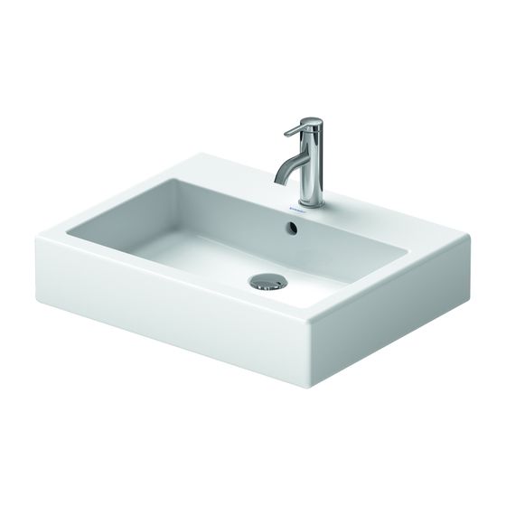 Duravit Vero Waschtisch 470x600x165mm mit HLB Aufsatz, Weiß Hochglanz, Rechteckig, 1 WP mittig, 1 HL mittig, mit ÜL, geschl.