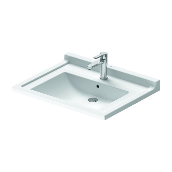 Duravit Starck 3 Waschtisch 545x700x200mm wandh. Weiß Hochglanz, Rechteckig, WonderGliss, 1 WP mittig, 1 HL mittig, mit ÜL