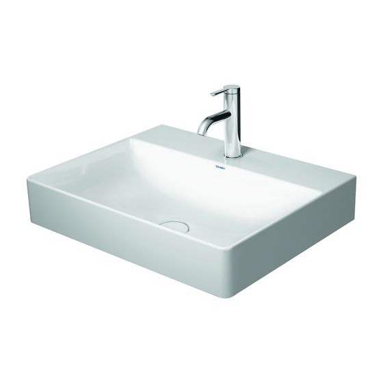 Duravit DuraSquare Waschtisch470x600x145mm wandh. Weiß Hochglanz, Rechteckig, DuraCeram, 1 WP mittig, 1 HL mittig, ohne ÜL