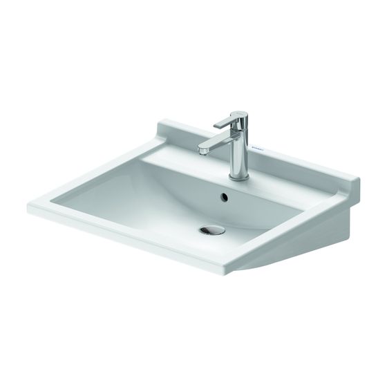 Duravit Starck 3 Waschtisch 545x600x200mm wandhäng., Weiß Hochglanz, Rechteckig, 1 WP mittig, 1 HL mittig, mit ÜL