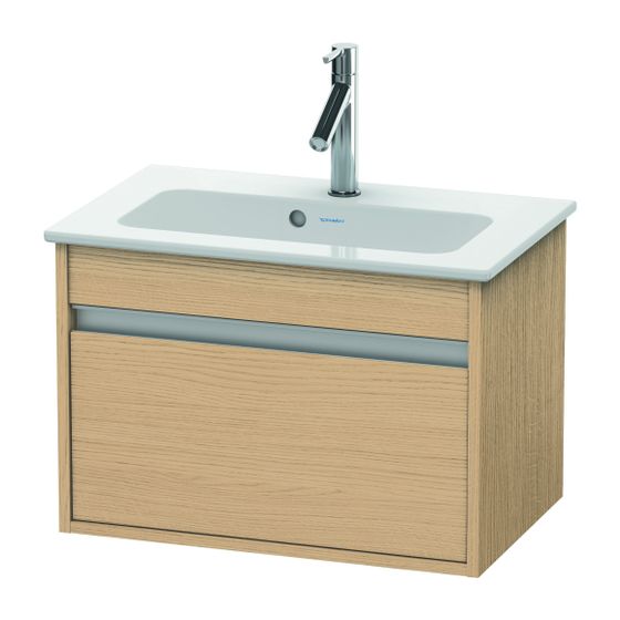 Duravit Ketho Waschtischunterbau wandh. 385x600x410mm Compact Natur Eiche Matt, Griffleiste Silber, 1 AZ, mit Dämpfung