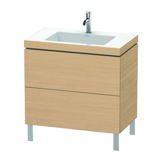 Duravit L-Cube Waschtisch-Set C-bonded bds Echtholzfurnier 480x800x698mm Natur Eiche Matt Grifflos, 2 Auszüge, 1 HL mit Möbel-WT