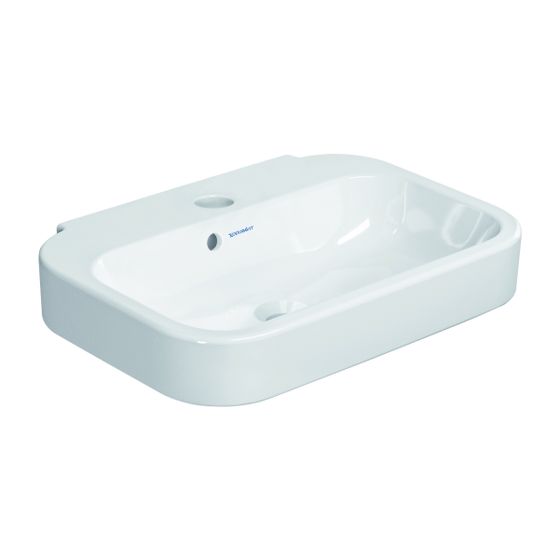 Duravit Happy D.2 Handwaschbecken 360x500x145mm, Weiß Hochglanz, Rechteckig,1 Waschplatz/HL mittig, mit Überlauf