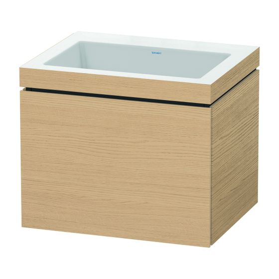 Duravit L-Cube Waschtisch-Set C-bonded wh Dekor, 480x600x500mm Natur Eiche Matt, Grifflos, 1 Auszug, o.HL, mit Möbel-WT