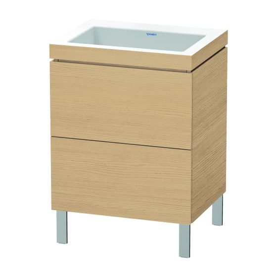 Duravit L-Cube Waschtisch-Set C-bonded bodenst. Dekor, 480x600x698mm Natur Eiche Matt, Grifflos, 2 Auszüge, o.HL, mit Möbel-WT