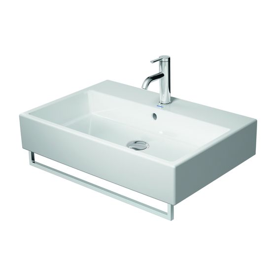 Duravit Vero Air Waschtisch 470x700x165mm wandh. Weiß Hochglanz, Rechteckig, WonderGliss, 1 WP mittig, mit Überlauf