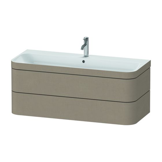 Duravit Happy D.2 Waschtisch-Set C-bonded wh Lack, 490x1175x480mm Leinen Matt, Grifflos, 2 SK, 1 HL, mit Möbel-WT