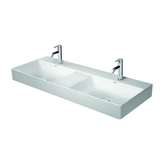 Duravit DuraSquare Waschtisch 470x1200x145mm wh, Weiß Hochglanz, Rechteckig, WonderGliss, 2 Waschplätze mittig, ohne ÜL