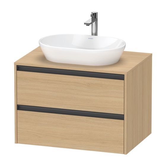 Duravit Ketho.2 Konsolenwaschtischunterbau wandh. 550x800x568mm Natur Eiche Matt, mittig, mit KSP, Dekor, 2 SK, Griff Anthrazit