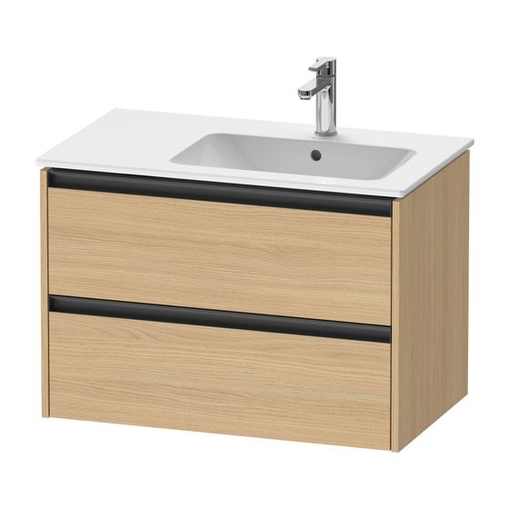 Duravit Ketho.2 Waschtischunterbau wandh. 480x810x549mm, Natur Eiche Matt, Griff Anthrazit, 2 SK, Aus./Schürze, K25268030300000