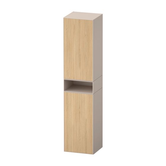 Duravit Zencha Hochschrank Dekor 360x400x1760mm Natur Eiche Matt/Taupe SM, 2 Türen L, Grifflos, 4 Holzfachböden, 50mm Tip-on