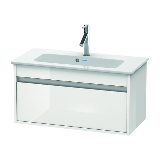 Duravit Ketho Waschtischunterbau wandh. 385x800x410mm, Compact Weiß Hochglanz, Griffleiste Silber, 1 AZ, mit Dämpfung