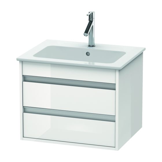 Duravit Ketho Waschtischunterbau wandhäng. 475x600x480mm, Weiß Hochglanz, Griffleiste, 2 SK, Aus./Schür.