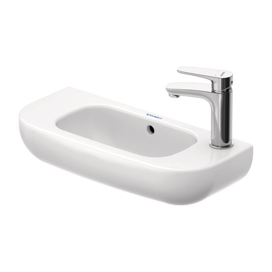 Duravit D-Code Handwaschbecken 220x500x135mm, Weiß Hochglanz, Rechteckig, 1 Waschplatz mittig, 1 HL R, mit Überlauf