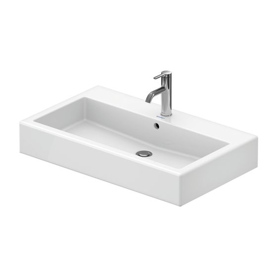Duravit Vero Waschtisch 470x800x175mm wandhäng., Weiß Hochglanz, Rechteckig, 1 WP mittig, 1 HL mittig, mit ÜL