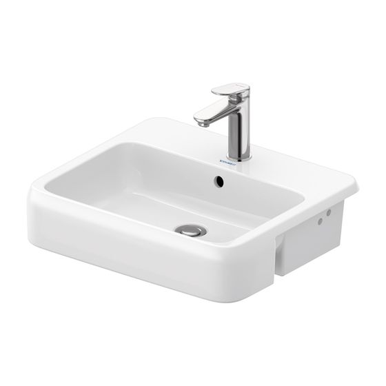 Duravit Qatego Halbeinbauwaschtisch 470x550x150mm, Weiß Hochglanz, HygieneGlaze, 1 HL, mit Überlauf, Befestigung Holzkon.