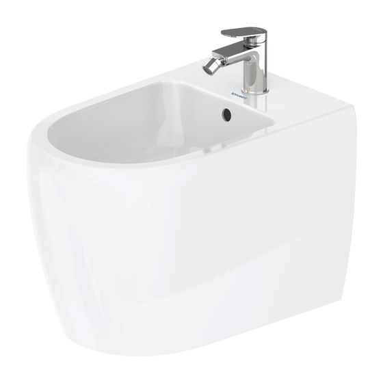 Duravit Qatego Stand Bidet 600x390x400mm, Weiß Hochglanz, 1 HL, mit Überlauf, Back to wall, mit verd. Befestigung