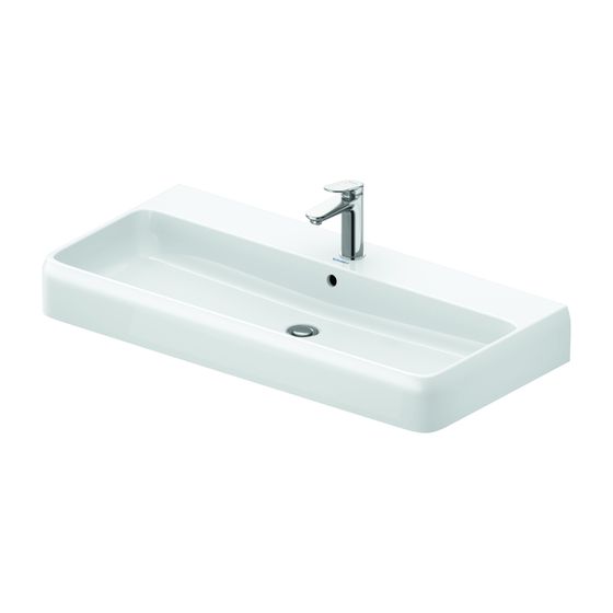 Duravit Qatego Waschtisch 470x1000x150mm wandh. Weiß Hochglanz, Rechteckig, HYG, 1 WP mittig, 1 HL mittig, mit ÜL