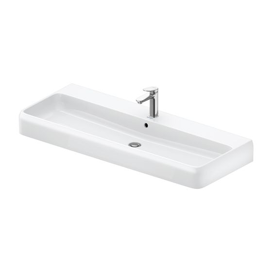 Duravit Qatego Waschtisch 470x1200x150mm wandhäng., Weiß Hochglanz, Rechteckig, DuraCeram, 1 WP mittig, 1 HL mittig, mit ÜL