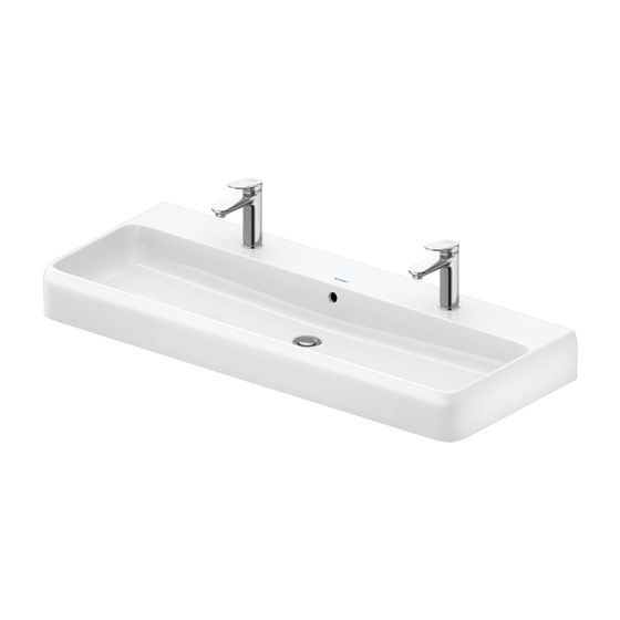 Duravit Qatego Waschtisch 470x1200x150mm wandhäng., Weiß Hochglanz, Rechteckig, DuraCeram, 2 WP mittig, 1 HL L, mit ÜL