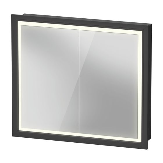 Duravit L-Cube Spiegelschrank Einbau 155x800x700mm, Graphit, 2 Türen L/R, 2 Glasfachböden, 40W, Steckd. E