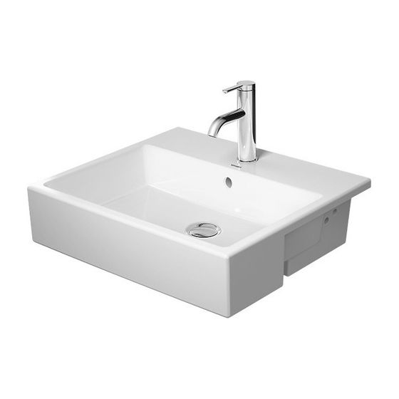 Duravit Vero Air Halbeinbauwaschtisch 470x550x165mm, Weiß Hochglanz, 1 HL, mit Überlauf, Befestigung für Holzkonsolen