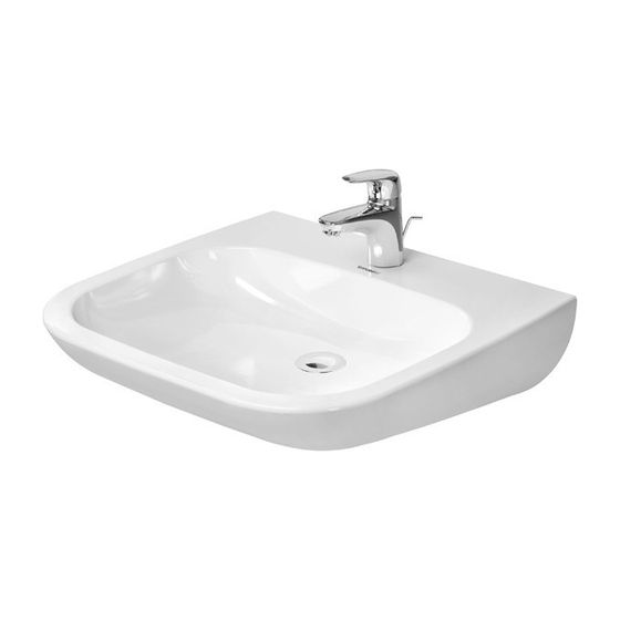 Duravit D-Code Waschtisch 555x600x155mm wandhäng., Weiß Hochglanz, Rechteckig, 1 Waschplatz mittig, 1 HL mittig, ohne ÜL