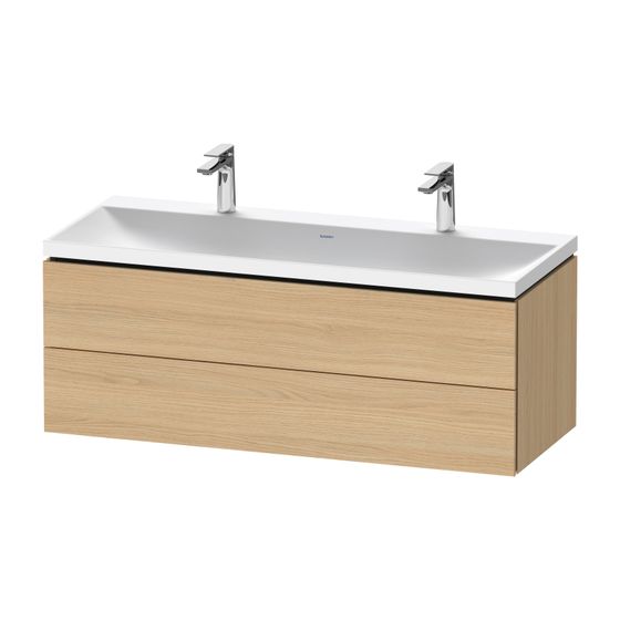 Duravit L-Cube Waschtisch-Set C-shaped wh Echtholzfurnier, 480x1200x480mm, 2 Schubkästen, Natur Eiche Matt, Grifflos mit MöbelWT