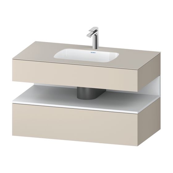 Duravit Qatego Einbauwaschtisch mit Konsolenwaschtischunterbau 550x1000x600mm Mattweiß/Taupe SM, Dekor, 1 Auszug, Grifflos