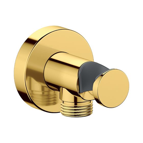 Duravit Wandanschlussbogen 55x102mm, Rund, Gold poliert, Rosette rund, Rückflussverhinderer, feste Handbrausehalterung
