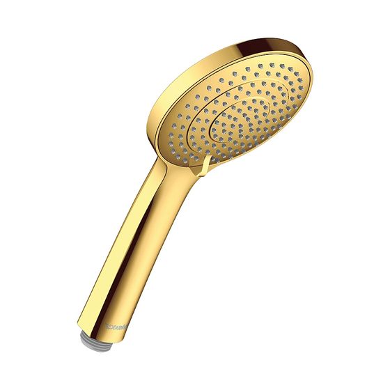 Duravit Handbrause, Gold poliert, MinusFlow, d. 110mm, Strahlart SoftRain, Rain, IntenseRain, drehbare Strahl. 9l/min, Silikon.