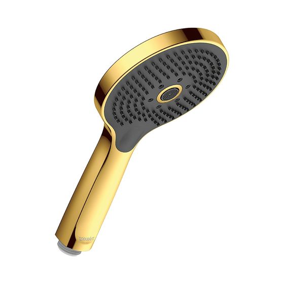 Duravit Handbrause, Gold poliert, MinusFlow, d. 120mm, Strahlart Rain, Pulse, Mono, Druckknopf, 9l/min, Silikonnoppen