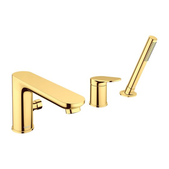 Duravit Wave 3-Loch Wannenarmatur Keramikmischsystem, Gold poliert, 27l/min Durchflussmenge bei 3bar, 1/2