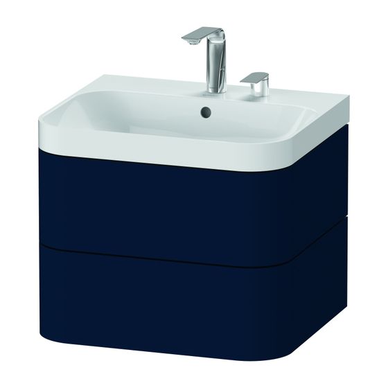 Duravit Happy D.2 Waschtisch-Set C-shaped wh Dekor, 490x575x480mm Nachtblau Seidenmatt, Grifflos, 2 SK, 2 HL, mit Möbel-WT
