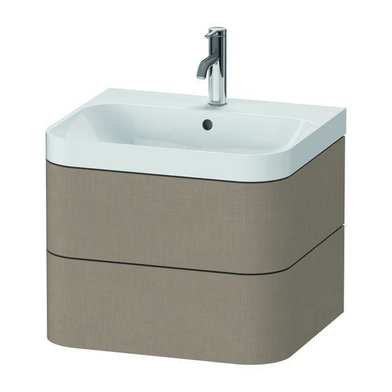 Duravit Happy D.2 Waschtisch-Set C-shaped wh Dekor, 490x575x480mm Leinen Matt, Grifflos, 2 SK, 1 HL, mit Möbel-WT