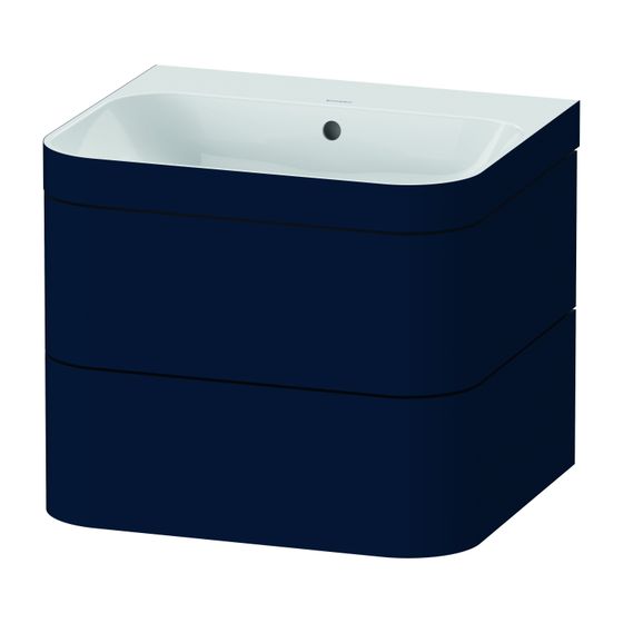 Duravit Happy D.2 Waschtisch-Set C-bonded wh Dekor, 490x575x480mm Nachtblau Seidenmatt, Grifflos, 2 SK, o.HL, mit Möbel-WT