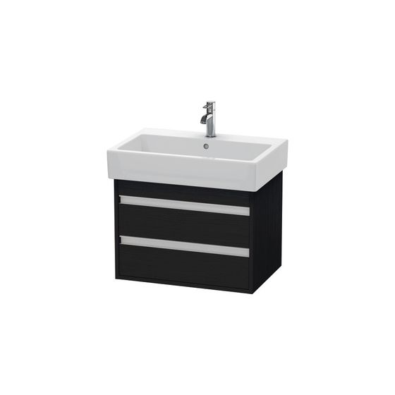 Duravit Ketho Waschtischunterbau wandhäng. 440x650x480mm, Eiche Mattschwarz, Griffleiste, 2 SK, Aus./Schürze