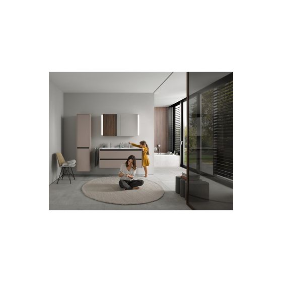 Duravit Ketho.2 Hochschrank Dekor 360x400x1760mm Basalt Matt, 2 Türen L, Griff Anthrazit, 3 Glasfachböden, 50mm Tip-on
