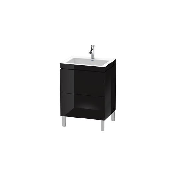 Duravit L-Cube Waschtisch-Set C-bonded bodenst. Dekor, 480x600x698mm Schwarz Hochglanz, Grifflos, 2 Auszüge, 1 HL, mit Möbel-WT