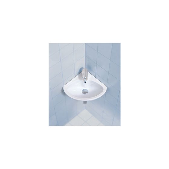 Duravit Starck 3 Eck-Handwaschbecken 380x430x160mm, Weiß Hochglanz, Quadratisch,1 Waschplatz/HL mittig, mit Überlauf