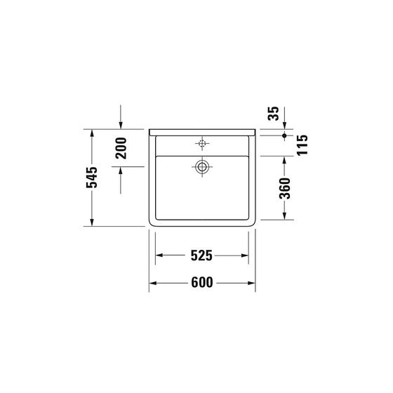Duravit Starck 3 Waschtisch 545x600x200mm wandhäng., Weiß Hochglanz, Rechteckig, WonderGliss, 1 WP mittig, 1 HL, ohne ÜL