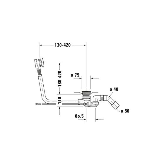 Duravit Ab- und Überlaufgarnitur mit Zulauf, Bodenzulauf, Chrom glänzend, Quadroval, Bowdenzuglänge 725mm, freistehende Wannen