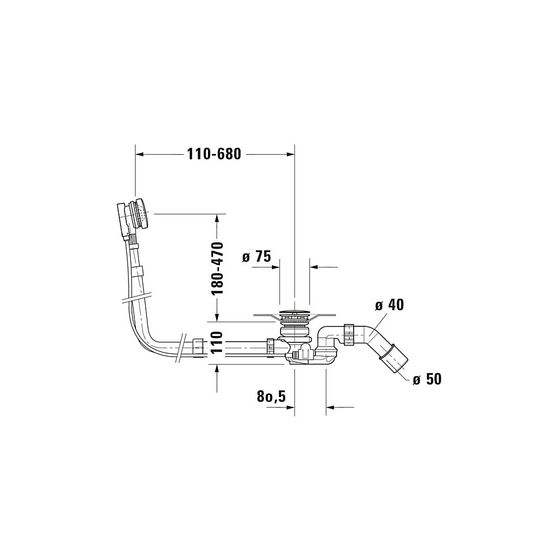 Duravit Ab- und Überlaufgarnitur mit Zulauf, Bodenzulauf, Chrom glänzend, Quadroval, Bowdenzuglänge 1070mm, freistehende Wannen