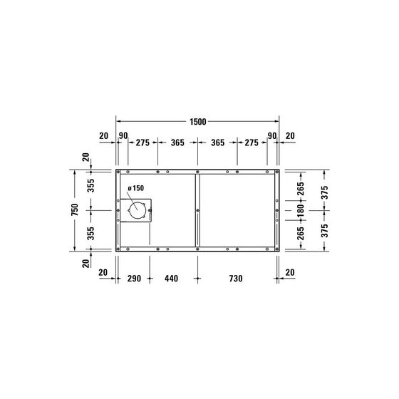 Duravit Fußgestell 750x1500x85-100mm für Tempano Duschwannen