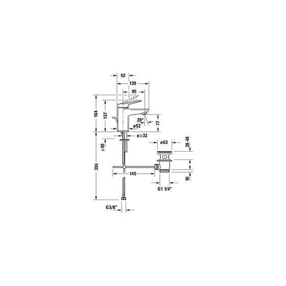 Duravit Wave Einhebel-Waschtischmischer S, Edelstahl gebürstet, 5l/min, Hebelgriff, mit Garnitur, Ausladung 95mm, Höhe 137mm